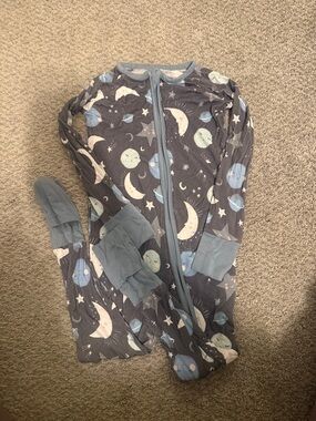 Little Sleepies Gray and Blue Moon & Planet Footed Pajamas